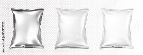 Foil and plastic bags mockup, white and silver