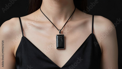 Minimalist High-Fashion Whitby Jet Pendant Portrait