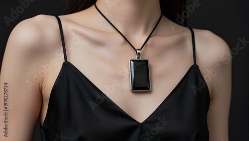 Minimalist High-Fashion Whitby Jet Pendant Portrait