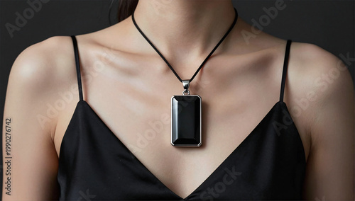 Minimalist High-Fashion Whitby Jet Pendant Portrait