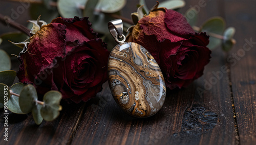 Botanical Gothic Whitby Jet Pendant Composition