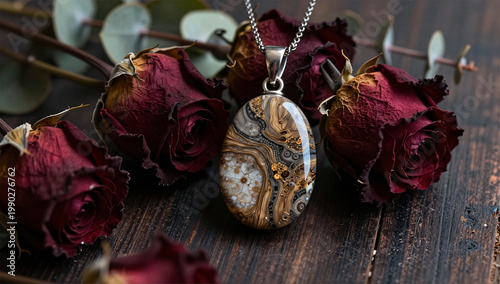 Botanical Gothic Whitby Jet Pendant Composition