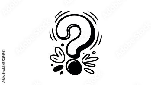 A whimsical and decorative question mark surrounded by playful swirls and abstract organic shapes, symbolizing curiosity and inquiry.