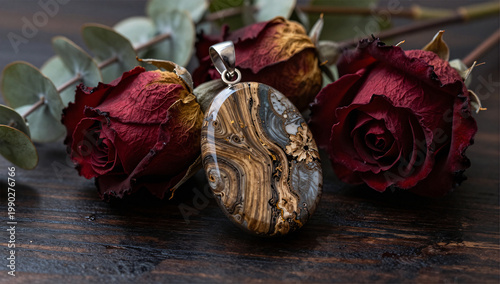 Botanical Gothic Whitby Jet Pendant Composition