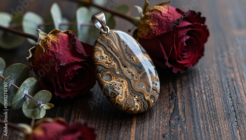 Botanical Gothic Whitby Jet Pendant Composition