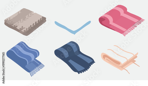 Fabric types scarf shawl wool silk polyester icon vector set