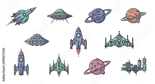 Spacecraft and Planets in Orbit.