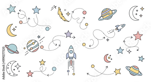 Colorful Space Rocket Ship Blasting.