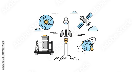 Rocket Ship Blasting Off into Space.