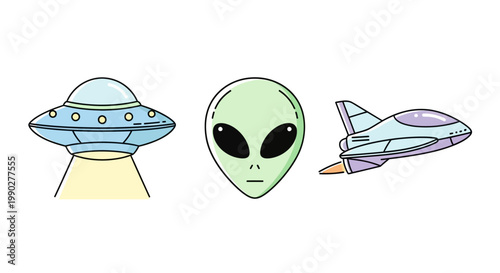 Alien head with spaceship and jet.