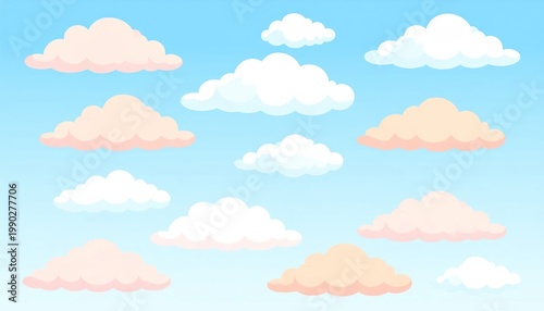 Collection of Fluffy Clouds in a Blue Sky.