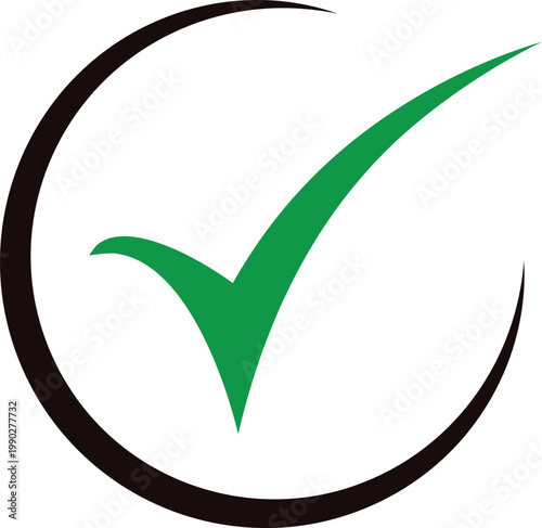 Green check mark inside a black circle, symbolizing approval, success, and completion of a task or goal.