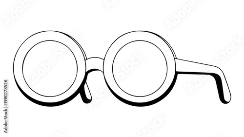 A minimalist black and white illustration of a pair of round-framed glasses, symbolizing vision, knowledge, intellect, or a quirky personal style.