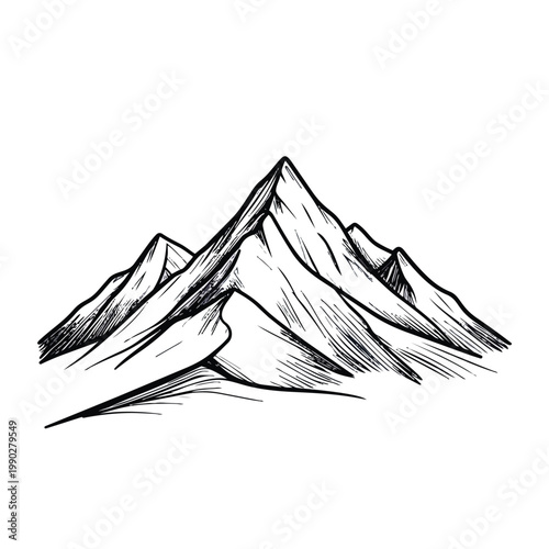 Hand-drawn Sketch of Majestic Mountain Peaks in Black and White