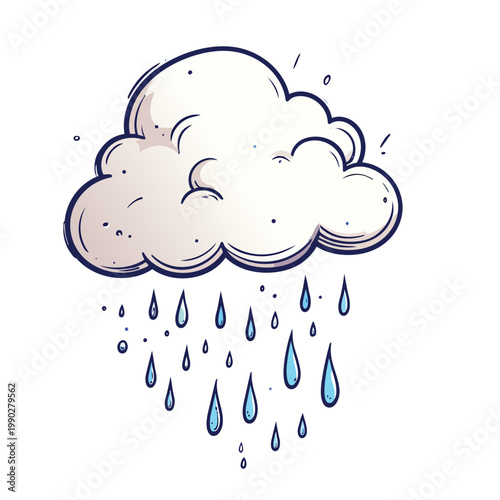 Cartoon Rain Cloud with Water Drops Falling