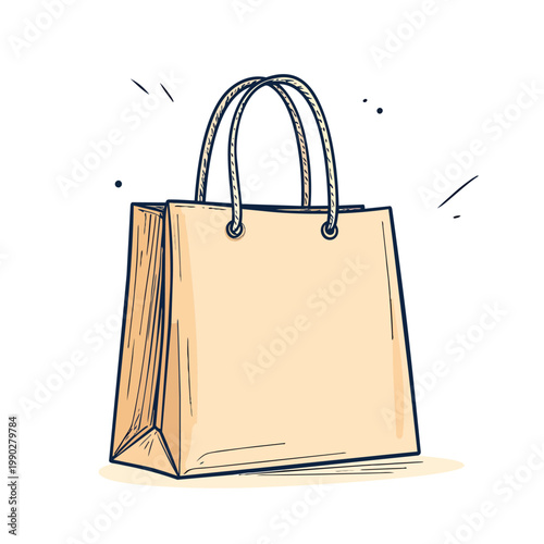 Hand-drawn shopping bag illustration, simple sketch of a paper carrier bag with handles.