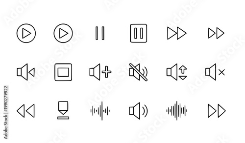 Minimal web and mobile UI icon vector set with navigation search profile and interface controls in outline style