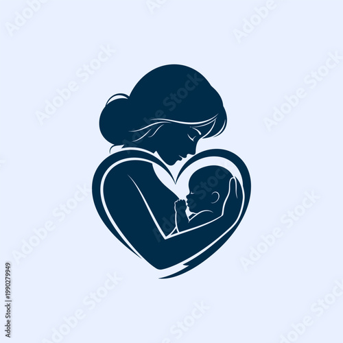 Mother breastfeeding baby silhouette logo vector illustration maternal care motherhood symbol design element for medical clinic nursery baby shop postpartum support services feminine emblem