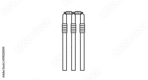 Simple black and white outline illustration of cricket stumps and bails representing a key element of the popular international bat and ball sport.