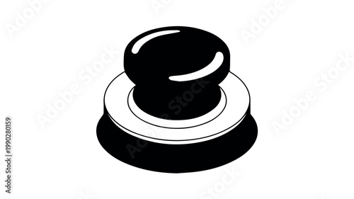 A minimalist black and white icon depicts a classic rubber stamp or official seal, rendered with simple yet effective shading for depth and dimension.