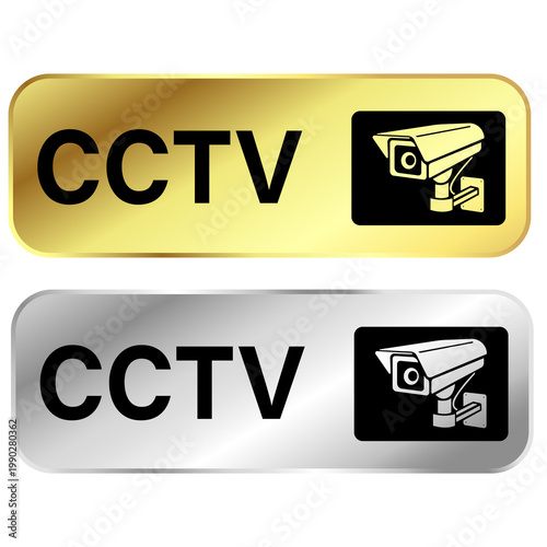 Brushed Silver CCTV Sign Gold and Silver 1 Ste ( 2 pcs)