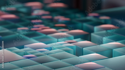 Foto Colorful dispersion of translucent cubes in mix size (3D Rendering)