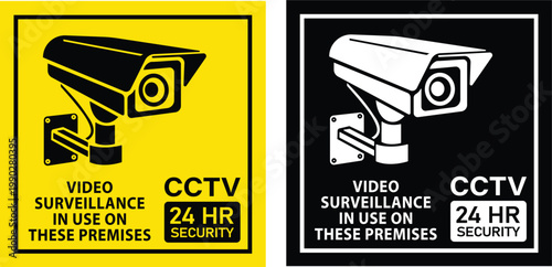 Video Surveillance In Use On These Premises Sign Yellow and Black - 1 Set (2 pcs)