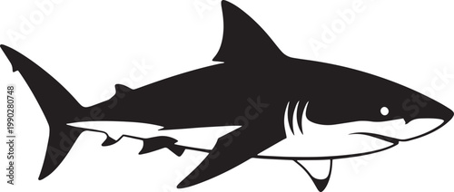 Shark, black silhouette, ocean predator, marine animal, vector icon