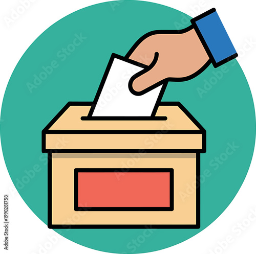 Person casting ballot paper into voting box illustration