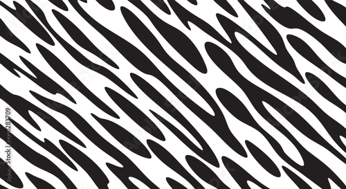 Seamless Black and White Abstract Diagonal Zebra Stripe Pattern