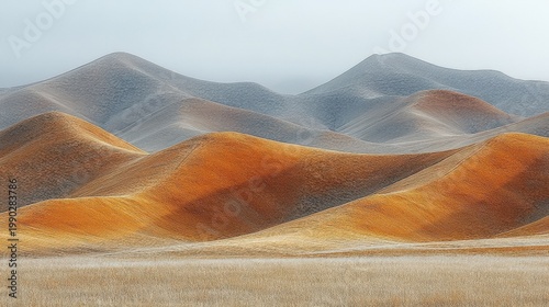 Abstract Geometric Mountain Landscape with Textured Layers and Soft Sky