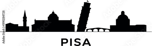 Silhouette Skyline Showing Iconic Buildings In Pisa Italy