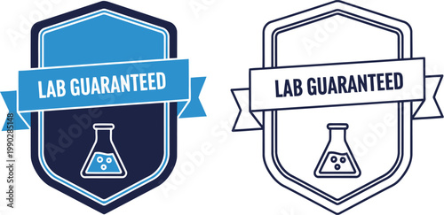 Lab Guaranteed Badge Vector Set with Chemistry Flask Icons for Certification and Quality Assurance Labels