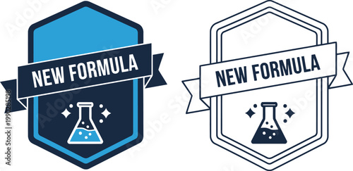 New Formula Badge Icons with Laboratory Flask for Science, Innovation, and Product Labeling