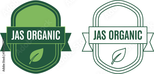 JAS Organic Certification Badge Vector Set in Green and White with Leaf Icon for Eco-Friendly Labels