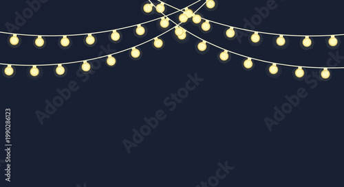 String lights decoration, decorative lighting for outdoor spaces, romantic ambient lighting, glowing bulbs on dark background