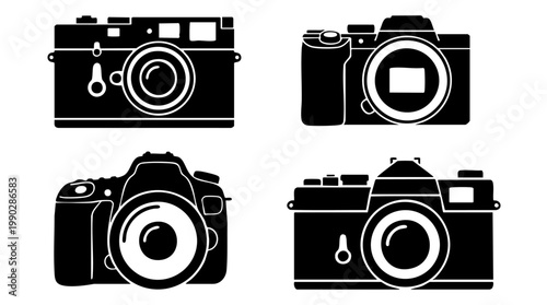 Vector illustration of vintage and modern cameras for photography enthusiasts and professionals