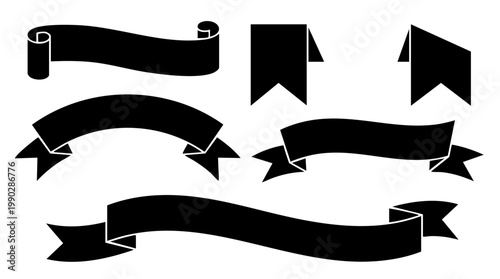 Collection of black ribbon banners and flags vector illustration for design elements