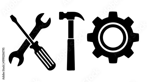 Vector illustration of tools and gear, symbolizing repair, mechanics, and construction industry