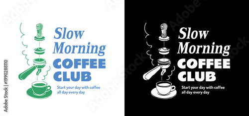 Slow Morning Coffee Club Trendy T-shirt, Poster, Wall art, Hand-Drawn Illustration