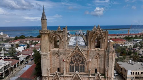 Exterior view to Lala Mustafa Pasa mosque. Formerly St. Nicholas Cathedral in the old town of Famagusta, Northern Cyprus