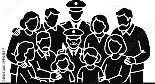 A family with a police officer in the middle