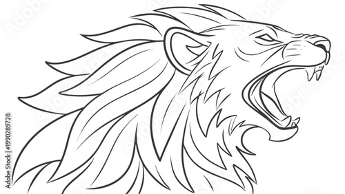 Lion head roaring fierce expression line art illustration with predator strength aggressive wildlife illustration majestic
