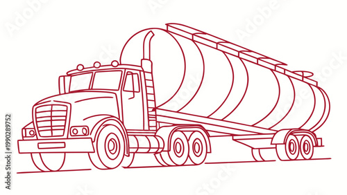 Tanker truck outline drawing of a fuel tanker semi-trailer truck heavy duty line art transport delivery logistics industry commercial vehicle