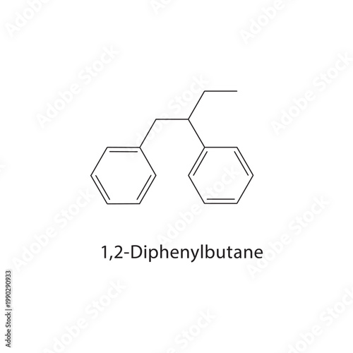 1,2-Diphenylbutane skeletal structure. alkane compound schematic illustration. Simple diagram, chemical formula.