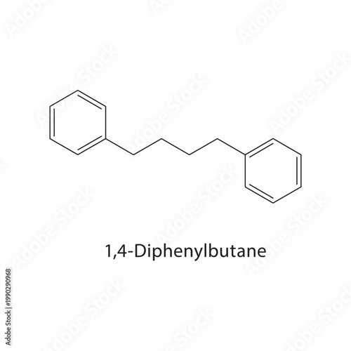 1,4-Diphenylbutane skeletal structure. alkane compound schematic illustration. Simple diagram, chemical formula.