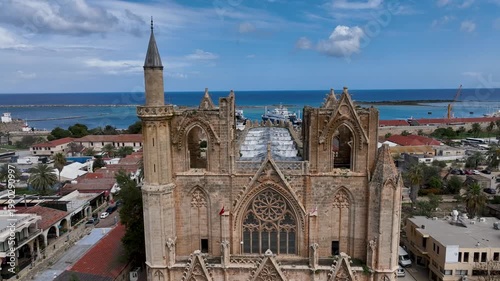 Exterior view to Lala Mustafa Pasa mosque. Formerly St. Nicholas Cathedral in the old town of Famagusta, Northern Cyprus