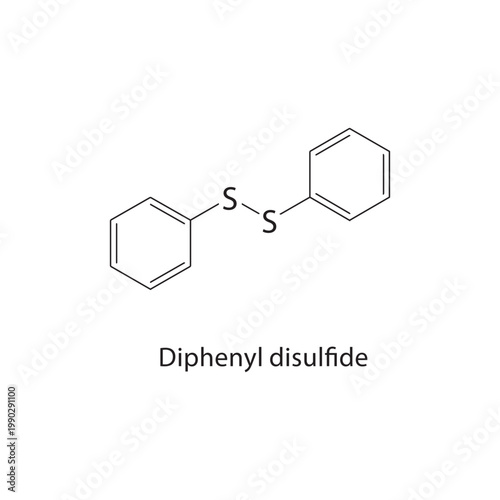 Diphenyl disulfide skeletal structure. disulfide compound schematic illustration. Simple diagram, chemical formula.