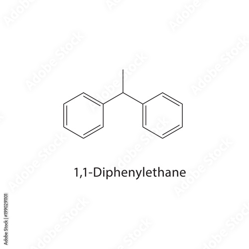 1,1-Diphenylethane skeletal structure. alkane compound schematic illustration. Simple diagram, chemical formula.