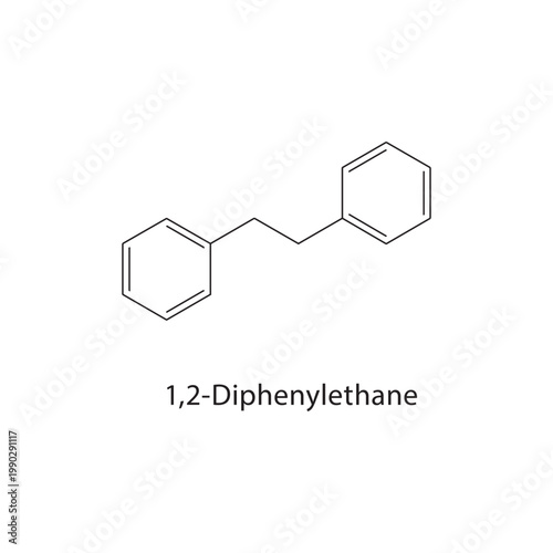 1,2-Diphenylethane skeletal structure. alkane compound schematic illustration. Simple diagram, chemical formula.